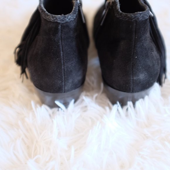 Sam Edelman Black Suede Fringe Ankle Boots Size 9 - Picture 3 of 4